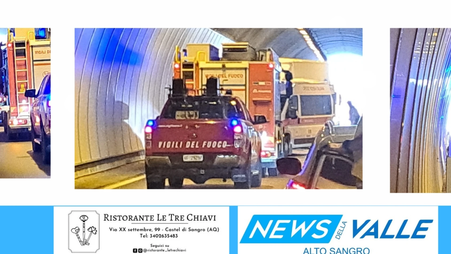 Macchia d'Isernia: violento incidente in galleria sulla statale 85 Venafrana. Si scontrano furgone ed automobile.  Soccorsi in atto.